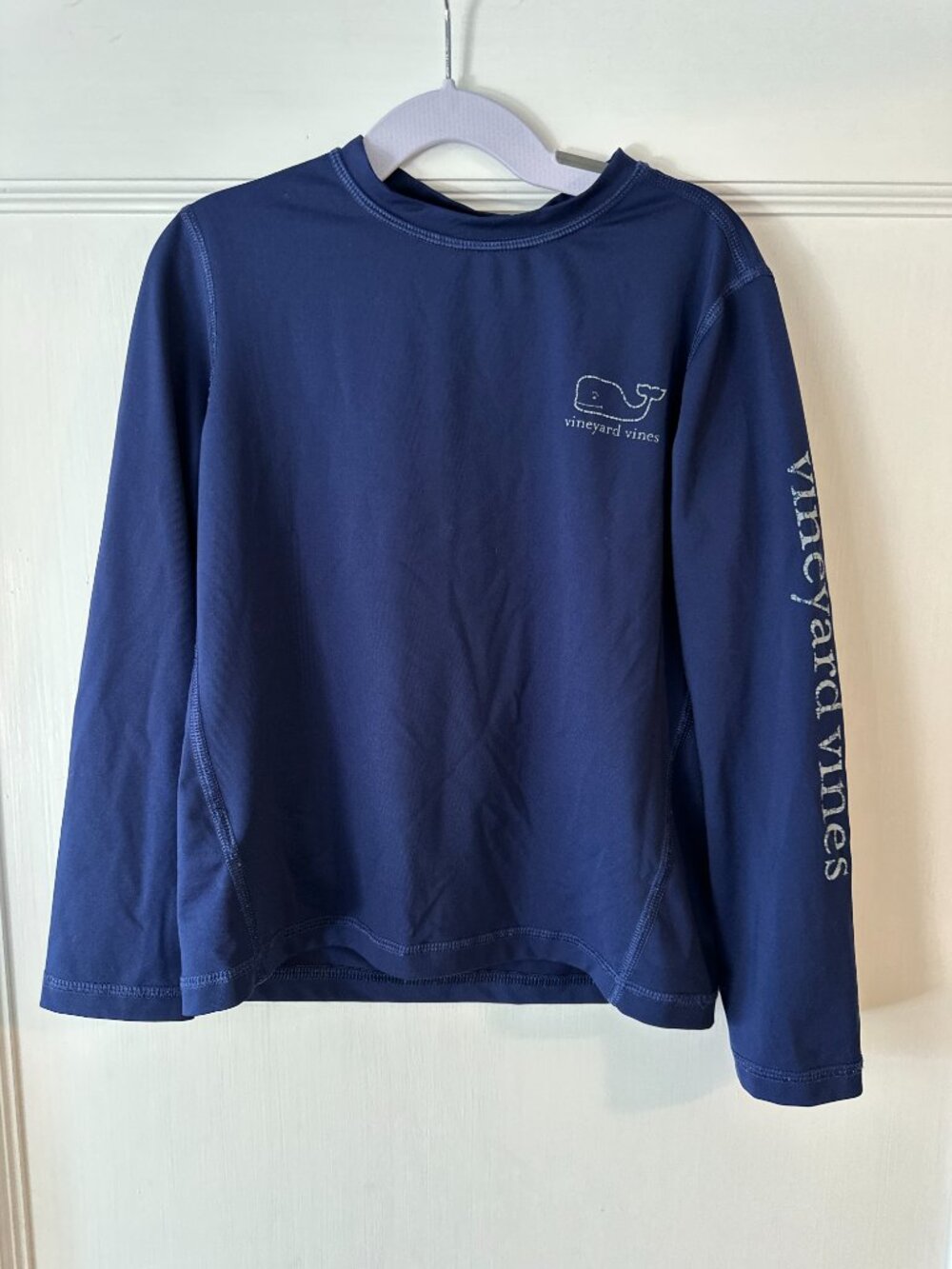 Vineyard Vines Boys Navy Blue Performance Long Sleeve Whale Sun Shirt Size 6